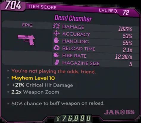 you're not playing the odds friend|Dead Chamber • BL3 – Epic Pistol .